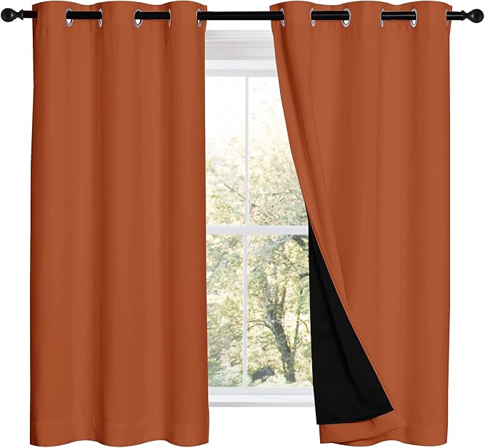 NICETOWN 100% Blackout Curtains 54 inches Long, Double-Deck Completely Blackout Window Treatment Thermal Insulated Lined Drapes for Small Window (Burnt Orange, 1 Pair, 42 inches Width Each Panel) - Image 2