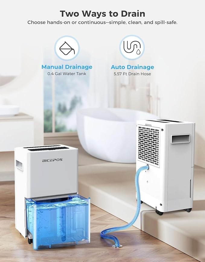 1,500 Sq.Ft Dehumidifiers for Home, 21 Pints Dehumidifier for Basement with Drain Hose, 3 Modes, 24H Timer, Child Lock, Manual or Continuous Drainage, Portable with Wheels, for Bedroom & Bathroom - Image 5