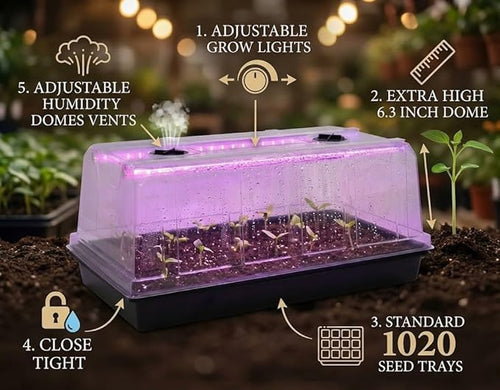 1020 Seed Tray with Grow Lights - 4-Pack 6.3" Extra High Humidity Dome & Heavy Duty Propagation Tray, 8-Pack Integrated 96 Full Spectrum LED with Timer/5 Dimmable Levels, Reusable Greenhouse Kit - Image 2