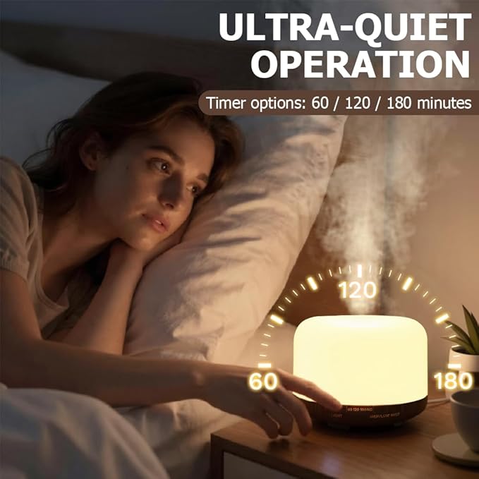 500ml Essential Oil Diffuser,Quiet 4-in-1 Ultrasonic Aromatherapy Humidifier,7 Color LED Lights,Timer & Auto-Off,BPA Free,Large Capacity Room Fragrance(Deep Woodgrain, Mini Model) - Image 7