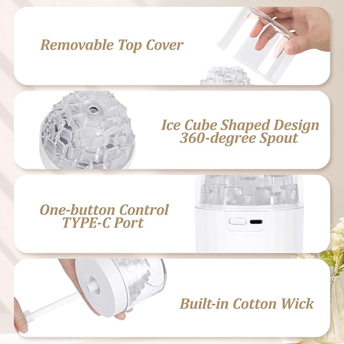 Portable Mist Humidifier with Colorful Light Auto-Off USB Desktop Personal Humidifiers 2 Cool Spray Modes 300ml for Bedroom Office Car Travel White - Image 4