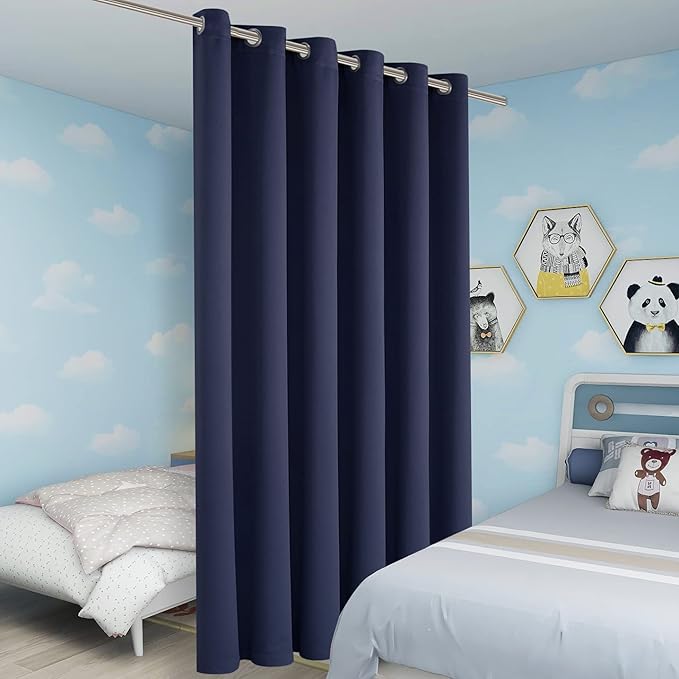 BONZER Room Divider Curtain Total Privacy Wall Wide Thermal Insulated Blackout Curtains for Slide Window, 96L x 70W Inch (8L x 5.8W ft), 1 Panel, Navy - Image 5