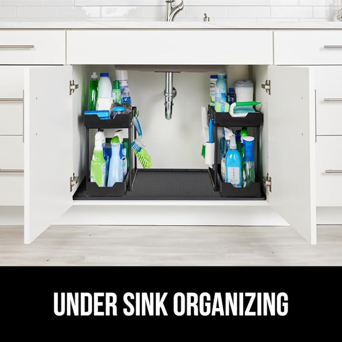GORILLA GRIP Waterproof Silicone Under Sink Mat with Raised Lip for Kitchen and Bathroom, 28 x 22 in, Cabinet Shelf Liner Stay in Place Mats Dishwasher Safe Drawer Liner, Organizer Tray, Black - Image 9