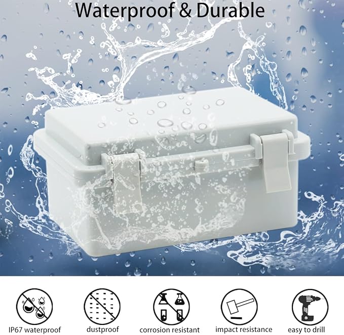 Junction Box, Hinged Cover IP67 Waterproof ABS Project Box with 2 NPT 1/2" Cable Gland, Electrical Box Enclosure with Mounting Plate & Wall Bracket 5.9 x 3.9 x 2.8inch(150x100x70mm) - Image 2