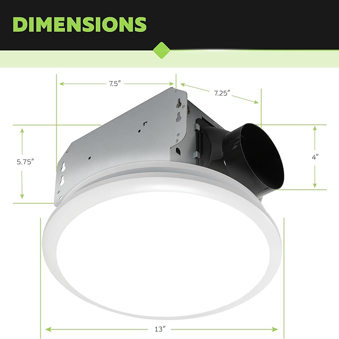 Homewerks 7141-110 Bathroom Fan Integrated LED Light Ceiling Mount Exhaust Ventilation 2.0 Sones 110 CFM, White - Image 4