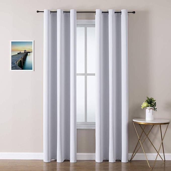 ChrisDowa Grommet Room Darkening Curtains for Bedroom and Living Room - 2 Panels Set Thermal Insulated Blackout Curtains (Greyish White, 42W x 84L) by ChrisDowa