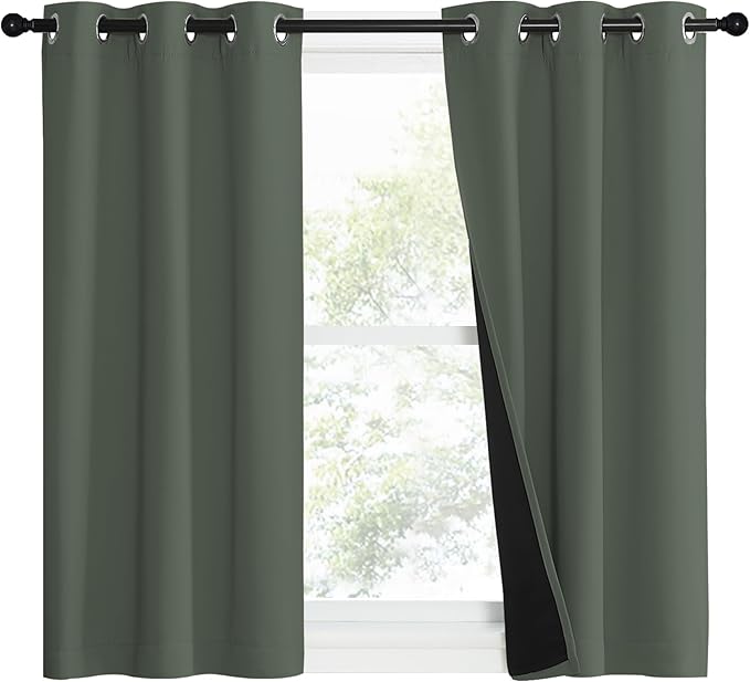 NICETOWN 100% Blackout Curtains 40" Long, Pair of Energy Smart & Noise Blocking Out Drapes for Baby Room Window, Thermal Insulated Guest Room Lined Window Dressing(Dark Mallard, 37" Wide) - Image 2