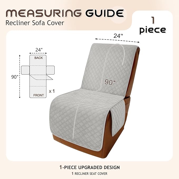 Arfntevss Waterproof Recliner Sectional Couch Covers for Reclining Sectional L Shape Sofa Cover Non Slip Washable Recliner L Shaped Slipcover Dog Additional Seat Protector (1 Seat Cover, Pale Gray) - Image 5
