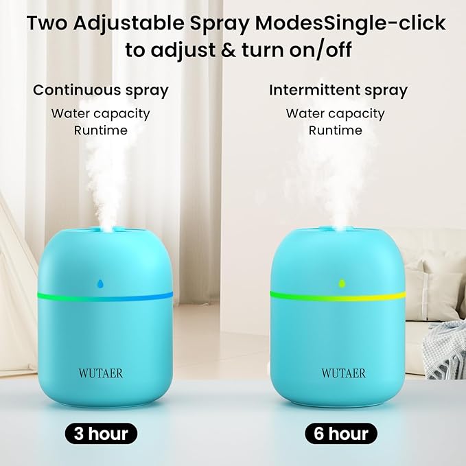 Portable Small Humidifier, WUTAER USB Personal Desktop Humidifier for Car, Office Room, Bedroom, Auto Shut-Off, 2 Mist Modes, Super Quiet(220ml, Green) - Image 8