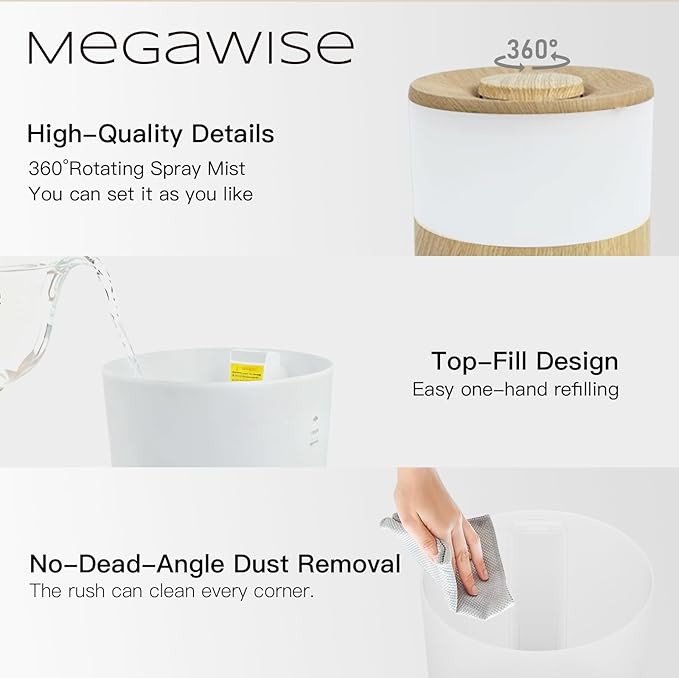 MEGAWISE 2025 Upgraded Ultrasonic Cool Mist Humidifier - 1.5L Capacity, Whisper-Quiet & Adjustable Mist, Auto Shut-Off Safety Feature – Perfect for Home, Office, Baby Nursery & Bedroom - Image 5