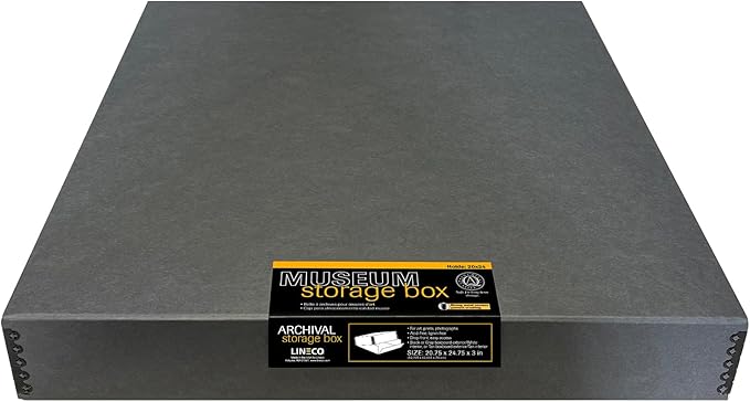 Lineco Museum Archival Storage Box, 20.75x24.75x3 in. Drop Front Design. Acid-Free with Metal Edge. Organize Photos, Pictures, Prints, Documents, Crafts, DIY. Gray, 1 Pack by Lineco