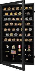 Jinchuan Military Challenge Coin Display Case Lockable Cabinet Holder Shadow Box with Removable 2 Grooves Shelves and Anti Fade Acrylic Glass for Casino Poker Chips Collectibles, Extra Large - Black by Jinchuan