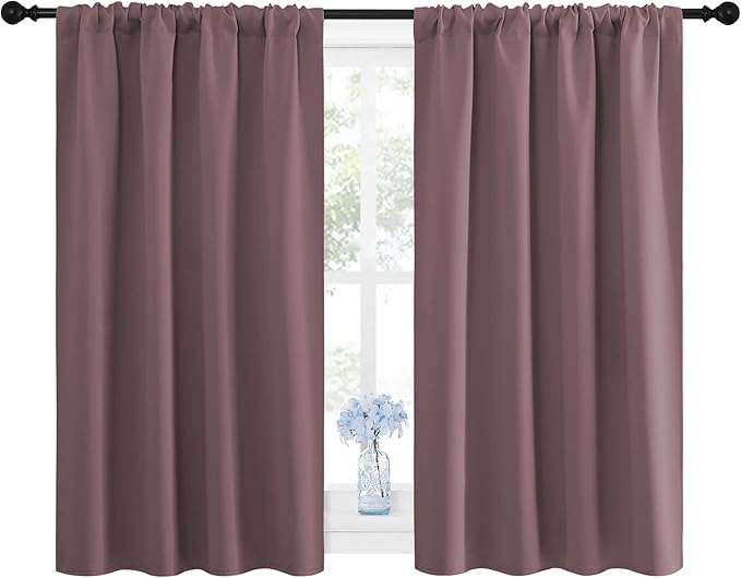 NICETOWN Blackout Curtains for Bedroom, Home Decorations Thermal Insulated Solid Rod Pocket Blackout Drapes for Cafe, Nursery (Dry Rose, 1 Pair, 42 x 48-inch) - Image 2