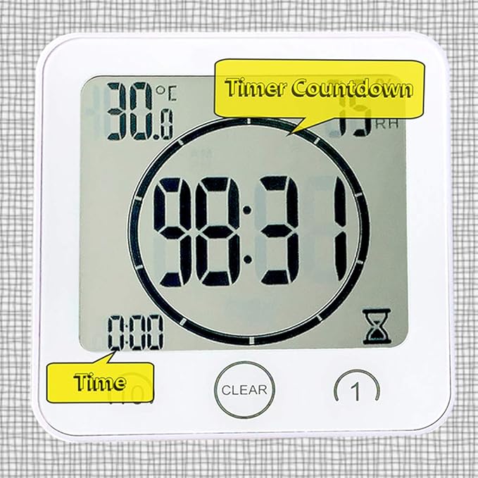 Waterproof Bathroom Wall Clock and Timer, Digital Water Resistant Hanging Timer for Shower, Large Display Kitchen Cooking Countdown Timers, Mirror Suction Clock with Temperature Humidity Meter (White) - Image 5