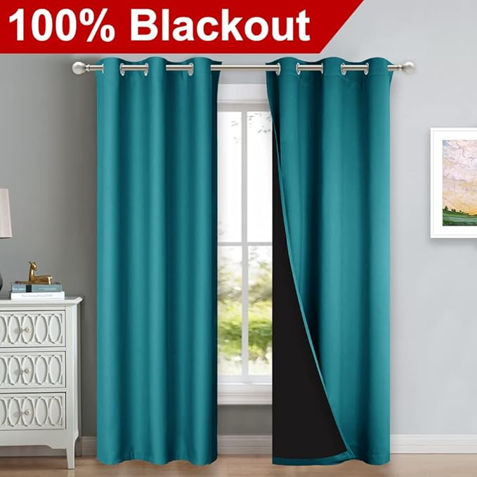 NICETOWN Full Shade Curtain Panels, 37" Wide x 80" Long, Forest Green, Pair of Thermal Insulated & Energy Efficiency Blackout Drapes for Living Room, Lined Silky Performance Window Dressing - Image 2