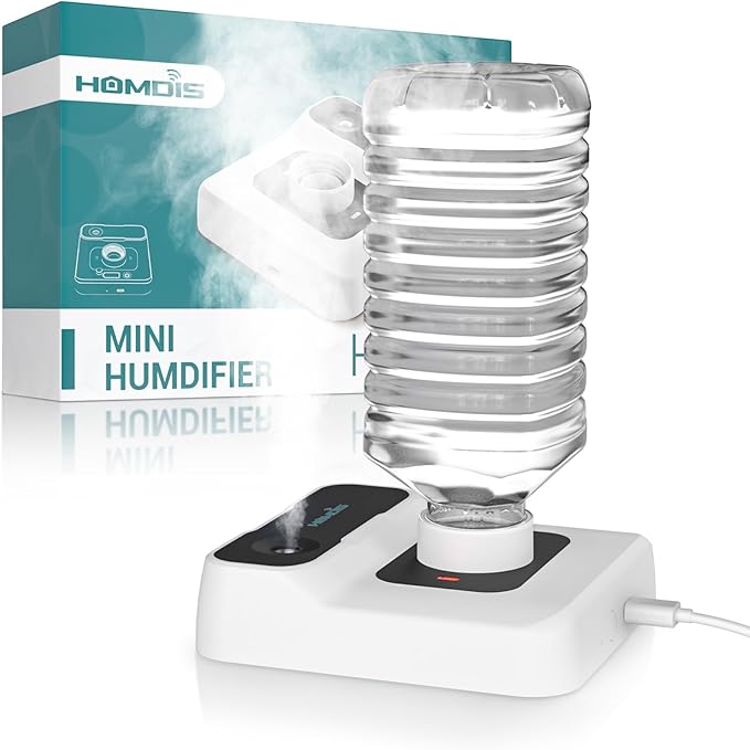 Portable Humidifiers for Travel, Small Mini Humidifier with Auto Shut-Off, Nightlight and Storage Bag for Hotel, Bedroom or Office, Plant Humidifier Indoor, White by HOMDIS