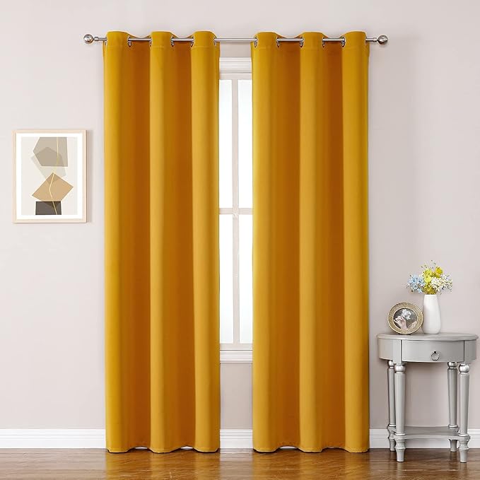 ChrisDowa Grommet Room Darkening Curtains for Bedroom and Living Room - 2 Panels Set Thermal Insulated Blackout Curtains (Mustard Yellow, 42W x 84L) by ChrisDowa
