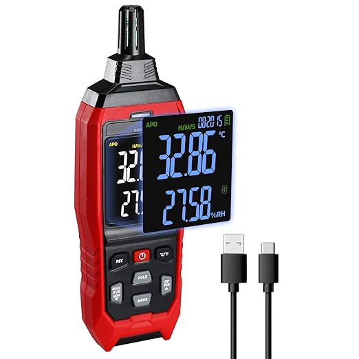 Temperature Humidity Meter, Digital Thermometer Hygrometer Monitor (WB/DP) with 4000 Data Storage, USB Export and Buzzer Alarm for HVAC, Labs, Greenhouses by Unknown