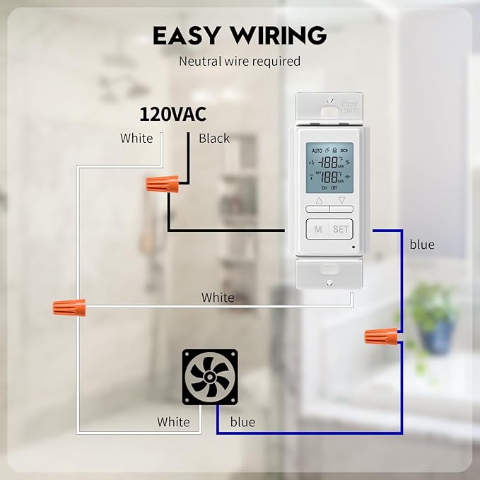 Ortis New 2024! Humidity Sensor Switch, in-Wall Bathroom Fan Automated Control Switch, Separate Sensor for Better Moisture Detection, 328ft Range, 110/220V, Keep Your Room Dry - Image 6