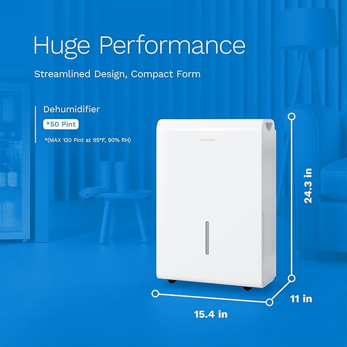 hOmeLabs Dehumidifier for Home, Office, Basements with Powerful Moisture Removal, Humidity Control, Auto Shut-off, Quiet Operation - 7,000 Sq Ft Wi-Fi (50 Pint MAX 120 Pint at 95°F, 90% RH) - Image 2
