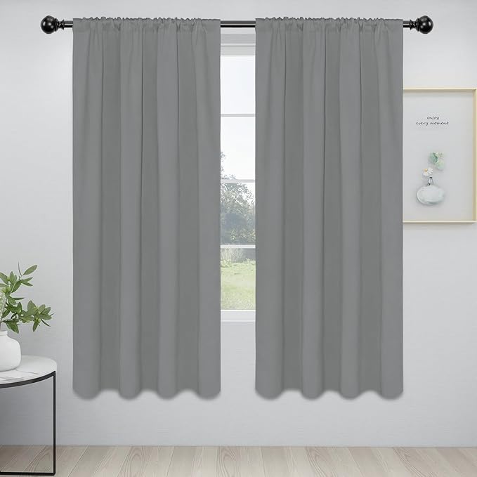 Easy-Going Rod Pocket Blackout Curtains for Bedroom, Room Darkening Window Curtains for Living Room, Thermal Insulated Noise Reduction Solid Window Drapes, 2 Panels(42x72 in, Light Gray) by Easy-Going