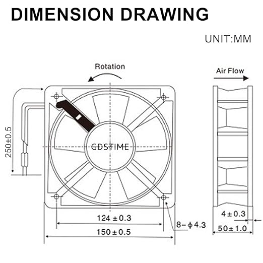 GDSTIME AXIAL Fan 15050, 110V 120V AC 150mm x 150mm x 50mm Fan, Ventilation Exhaust Projects Cooling Fan - Image 8