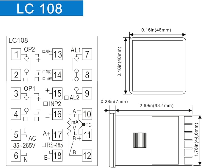 PID Temperature Controller; LC108 TC/RTD Input ;Output:SSR,Size:48*48 - Image 4