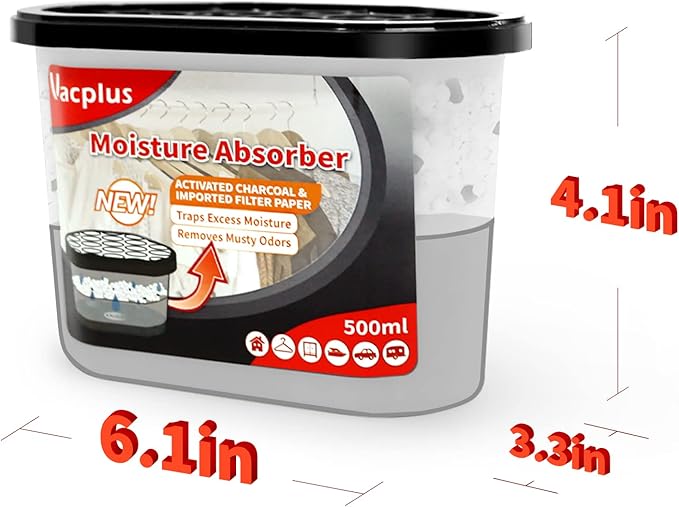Vacplus Moisture Absorbers 6 Pack, Portable Humidity Absorber Boxes for Your Bathroom, Closet & Car, Dehumidifier with Activated Carbon, 10.5 Oz - Image 5
