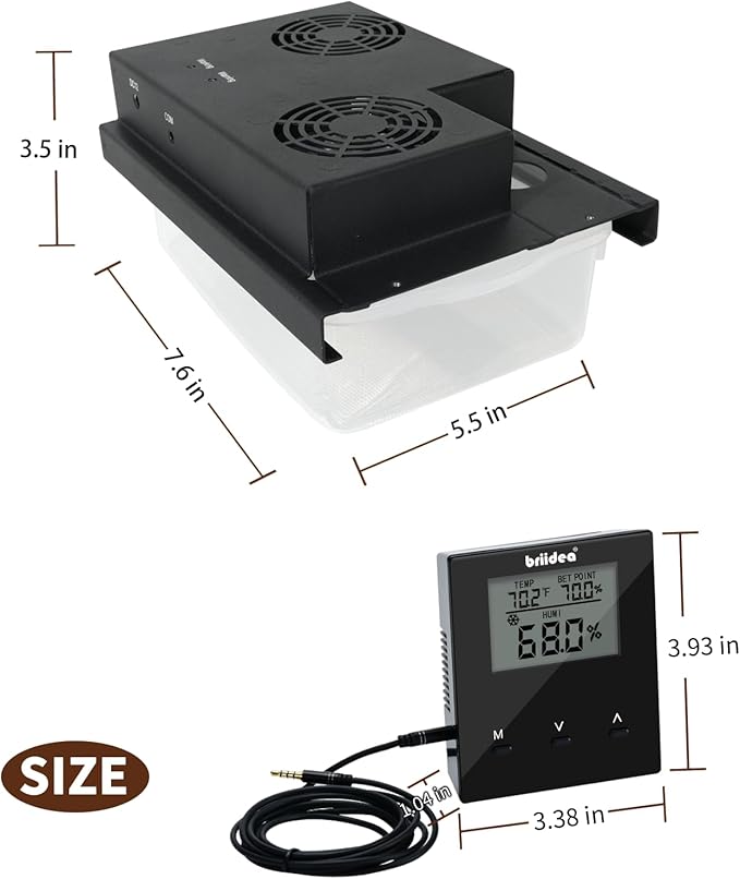 Briidea Electric Humidifiers for Cabinet (1-8 Cubic Ft.), 30% RH~80% RH Humidity Setting Values, Perfect Monitoring Temperature and Humidity, 12V Adapter Power Supply - Image 4
