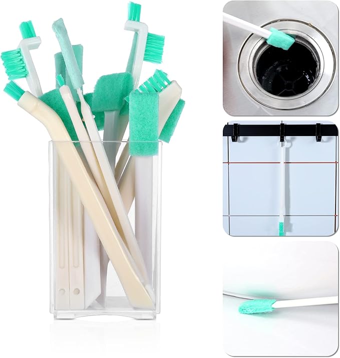 XINRUI 16 Pcs Small Household Cleaning Brushes, Deep Detail Crevice Cleaner Brush Crevice Cleaning Tool 8 in 1 Cleaner Brush for Small Holes Corner Space Keyboard Bottle Tile - Image 3