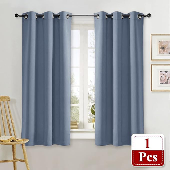 NICETOWN Kitchen Blackout Window Curtain Panel Home Fashion Thermal Insulated Solid Grommet Room Darkening Drape for Apartment (Stone Blue, 1 Panel, 42 by 63 inches Long) - Image 2