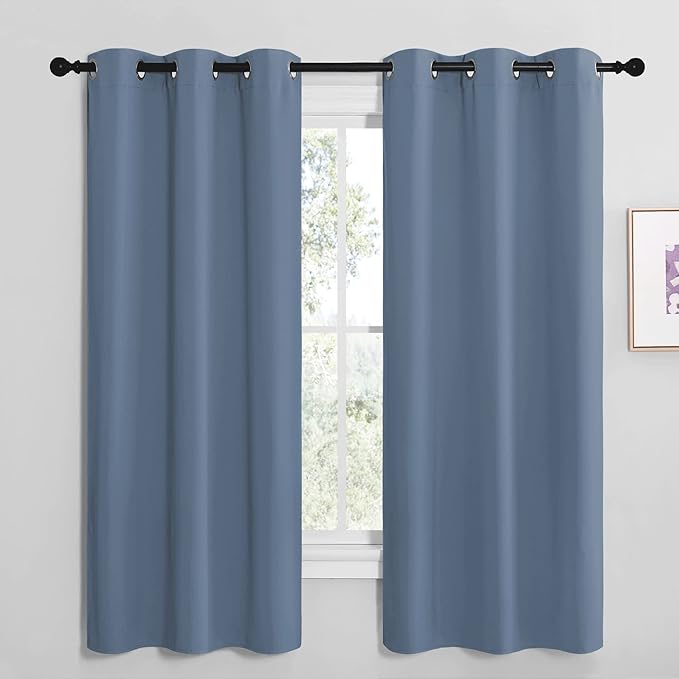 NICETOWN Short Curtains for Kitchen, Thermal Insulated Solid Grommet Blackout Window Treatment Curtain Panels for Loft, Cafe (Stone Blue, 1 Pair, 42 inches Wide by 68 inches Long) by NICETOWN