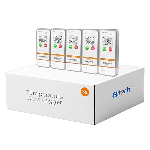 Elitech USB Digital Temperature Data Logger Reusable Recorder with Shadow Data 32000 Points, Auto PDF/CSV Report, for Windows/MacOS, Refrigerator Thermometer LogEt5T-5Pack by Elitech