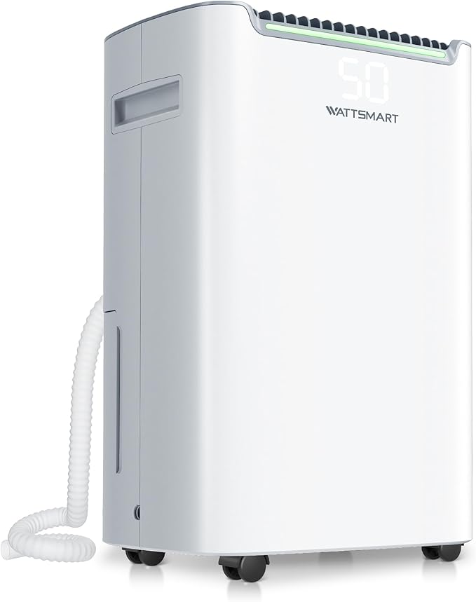 4,500 Sq Ft Home Dehumidifier with Drain Hose, 75 OZ Water Tank, 24 Hr Timer, 55 Pints High Efficiency Compressor for Basements, Bathrooms, Bedrooms and Laundry Rooms by WATTSMART