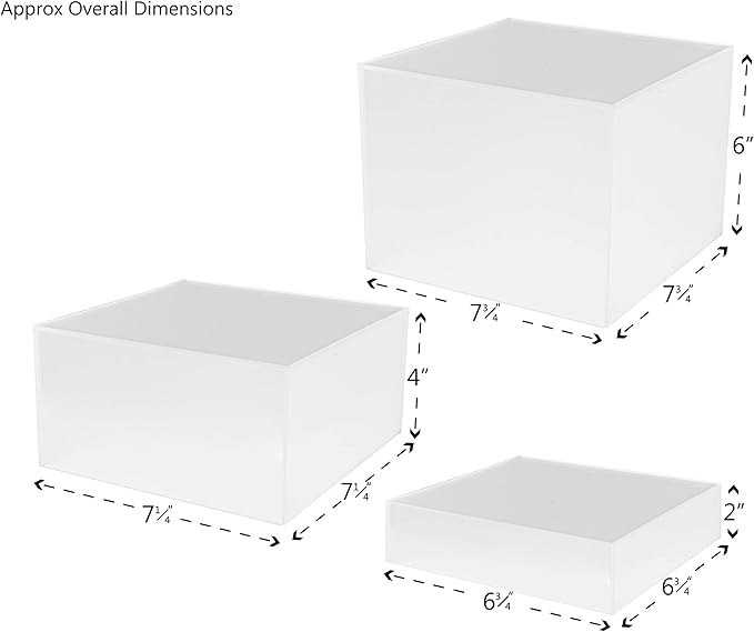 3 Piece Acrylic Display Boxes Retail Frosted Product Riser 2", 4", 6" High Cake Display Boxes Nesting Bins No Lid One Open Side Merchandise Storage Box by Marketing Holders - Image 3