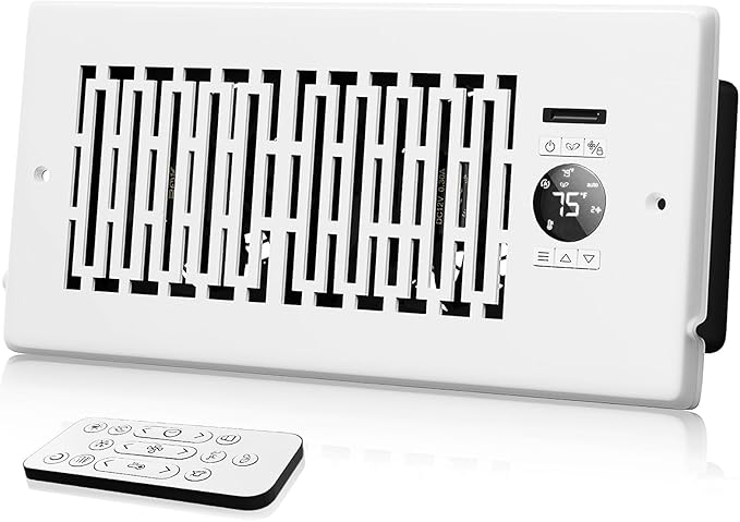 Register Vent Booster Fan for 4” x 10” Register Holes, Register Booster Fan with Remote Control & Thermostat Control, Improves Heating & Cooling Vents, Quiet 10-Speeds, Pure White by MOTCTQVD