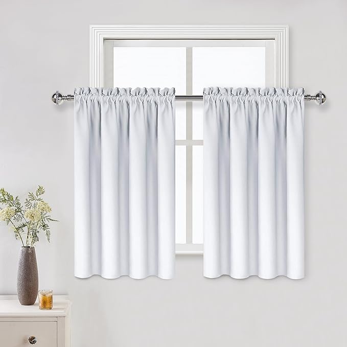 DWCN White Curtains for Living Room Thermal Insulated, Energy Saving & Noise Reducing Bedroom Curtains, White, W 52x L 36 Inch, Set of 2 Rod Pocket Curtain Panels by DWCN