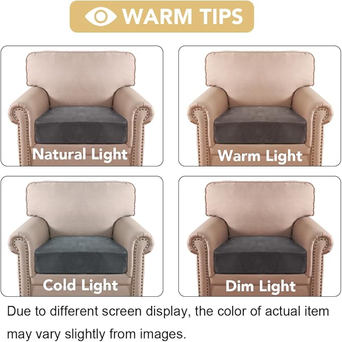 H.VERSAILTEX Velvet Stretch Couch Cushion Cover Plush Cushion Slipcover for Chair Cushion Furniture Protector Seat Cushion Sofa Cover (1 Piece Armchair Cushion Covers, Grey) - Image 6