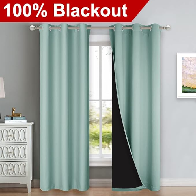 NICETOWN Aqua Blue Blackout Curtains 84 inches Long, Full Light Blocking Drapes with Black Liner for Nursery, Thermal Insulated Draperies for Hall, Villa (2 Pieces, 42" Wide Each Panel, Aqua Blue) - Image 2