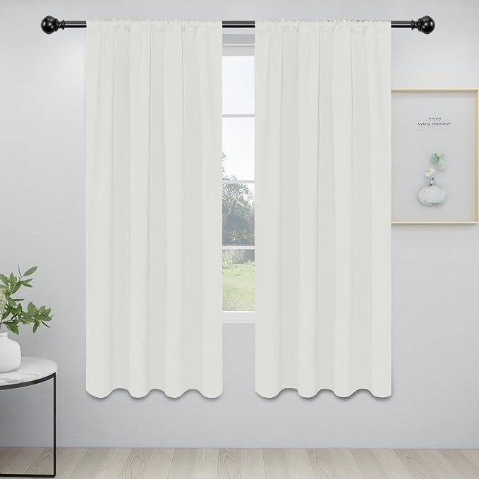 Easy-Going Rod Pocket Blackout Curtains for Bedroom, Room Darkening Window Curtains for Living Room, Thermal Insulated Noise Reduction Solid Window Drapes, 2 Panels(34x72 in, Ivory) by Easy-Going