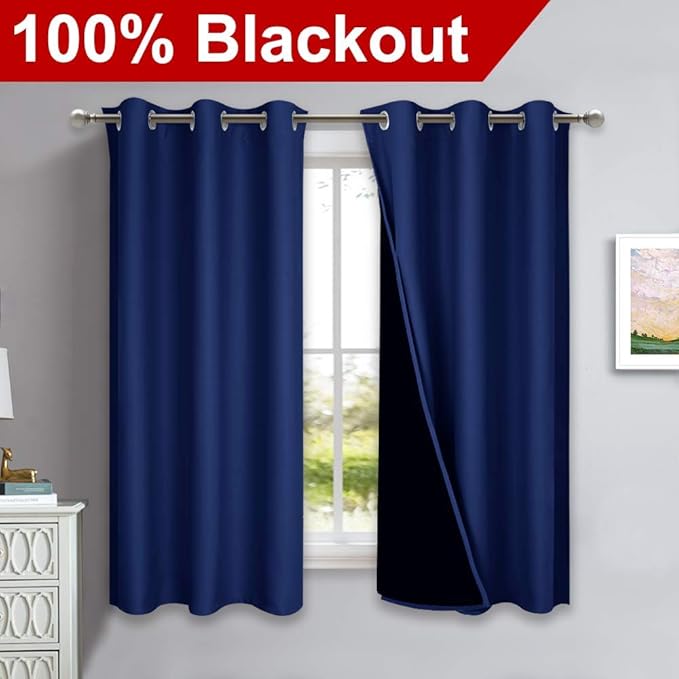 NICETOWN 100% Blackout Curtains with Black Liner Backing, Royal Blue, 37 inches x 60 inches Per Panel, Set of 2, Thermal Insulated Curtains for Living Room, Noise Reducing Drapes - Image 2