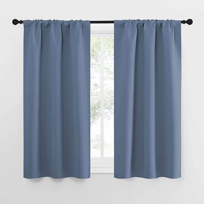 NICETOWN Kitchen Curtains, Short Blackout Curtains & Drapes, Small Window Rod Pocket Draperies for Bedroom (Stone Blue, 34 in x 54 in (W x L), Set of 2) by NICETOWN