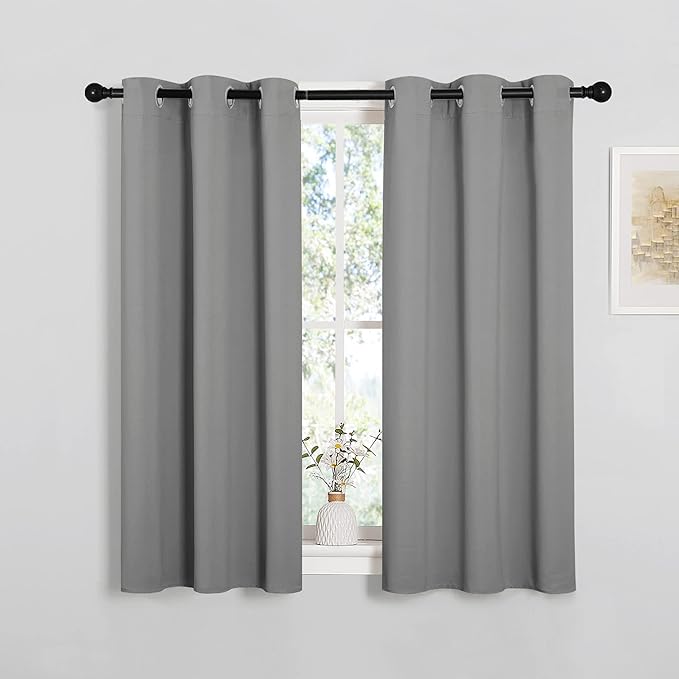 NICETOWN Silver Grey Blackout Curtain Panels for Bedroom, Thermal Insulated Grommet Top Blackout Draperies and Drapes for Basement (2 Panels, W34 x L45-inch) by NICETOWN