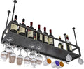 Hanging Black Wine Glass Holder Metal Wine Bottle Rack for Kitchen Bar Upside Down Stemware nizer Under Cabinet 60 x 25 x 21 cm - Stylish Ceiling Storage Solution by Unknown