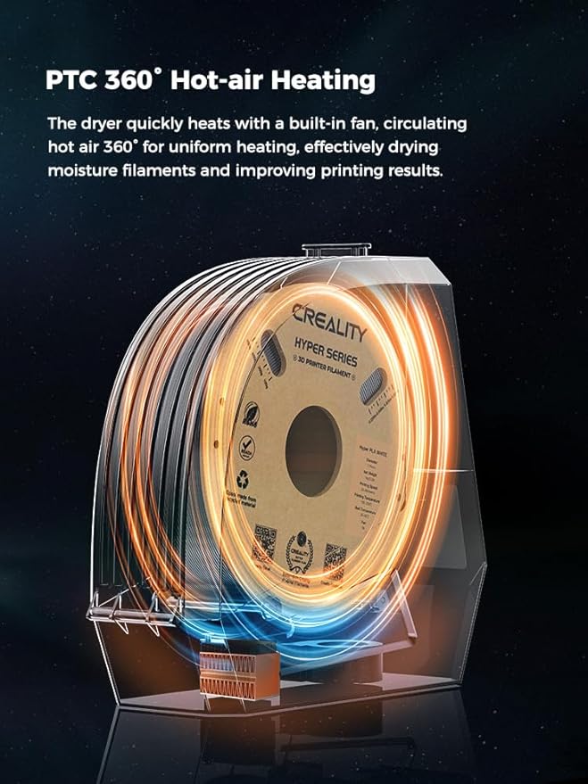 Creality Upgraded Space Pi Filament Dryer, 3D Printer Filament Dryer Box, 360° 80W PTC Filament Storages, Filament Dehydrator for PLA ABS PETG PA Filament 1.75/2.85mm, Spool Holder - Image 4