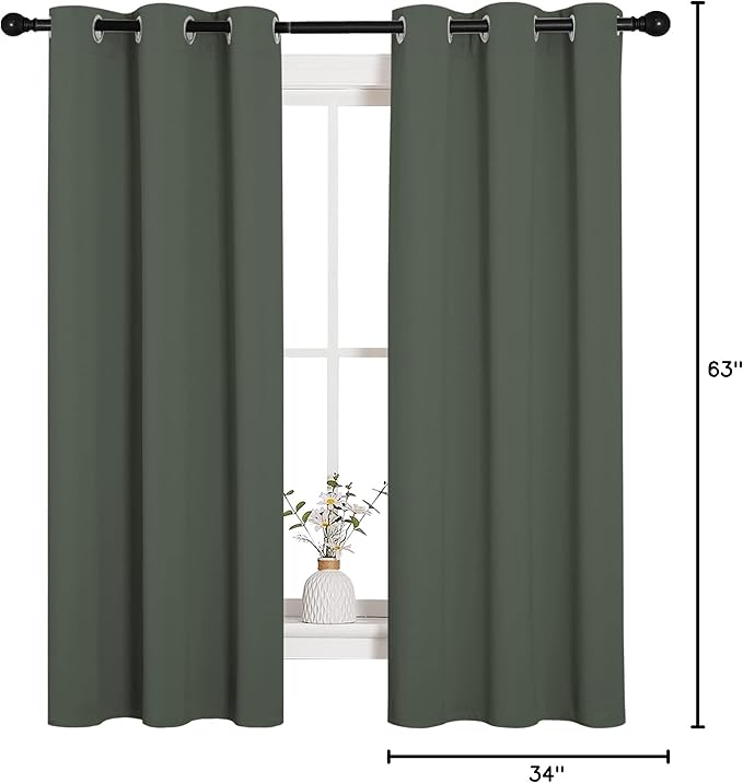 NICETOWN Thermal Insulated Curtains Blackout Draperies, Window Treatment Solid Grommet Room Darkening Drape Panels for Bedroom (Dark Mallard, Set of 2 Panels, 34 by 63 inches Long) - Image 10