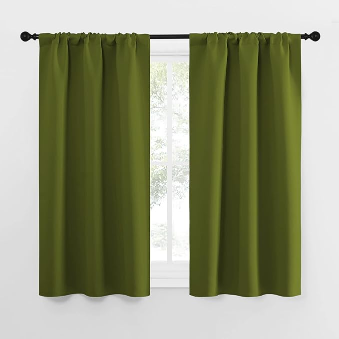 NICETOWN Kitchen Curtains, Short Blackout Curtains & Drapes, Thermal Insulated Rod Pocket Window Treatment Draperies for Nursery (Olive Green, 34 in x 54 in (W x L), Set of 2) by NICETOWN