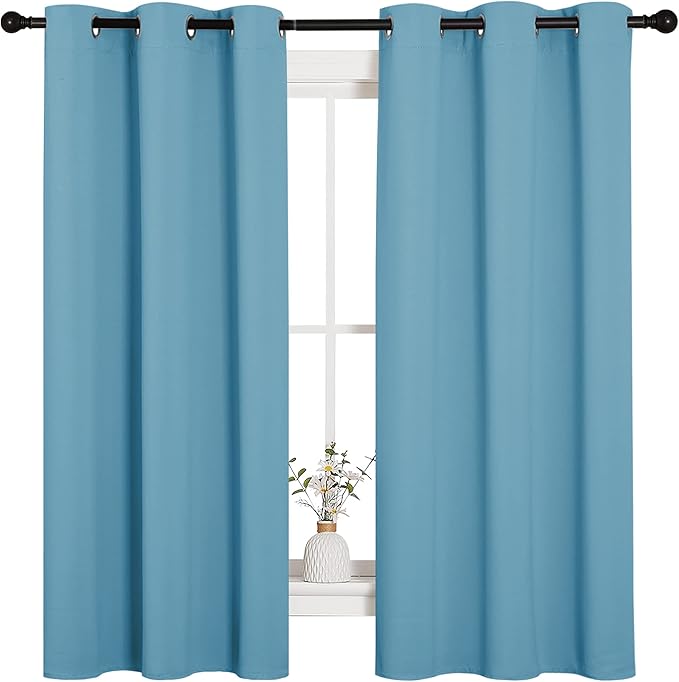 NICETOWN Window Treatment Thermal Insulated Solid Grommet Room Darkening Curtains/Drapes for Bedroom (Set of 2 Panels, 42 by 63 inches Long, Teal Blue=Light Blue) by NICETOWN