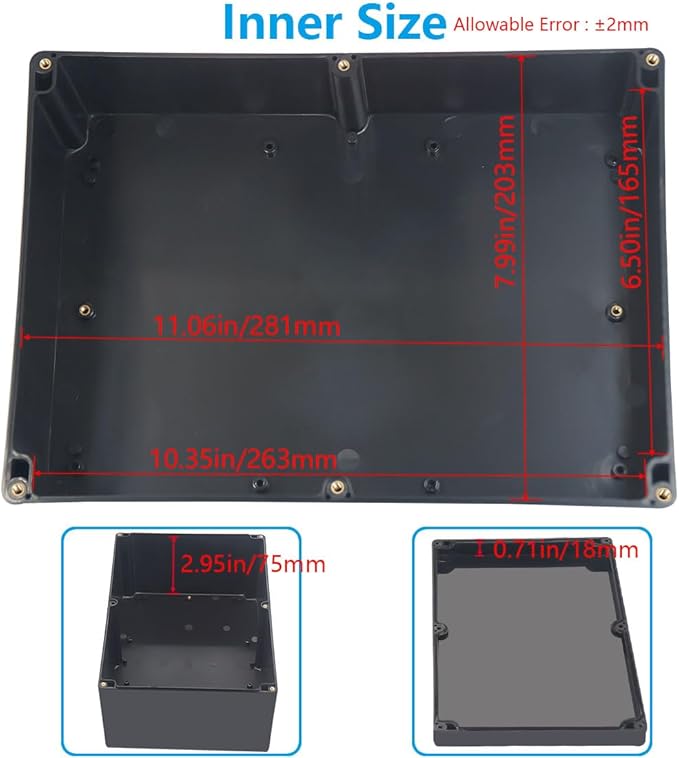 Outdoor Waterproof Junction Box IP67 Project Box ABS Black Electrical Boxes Electronic Enclsoure for DIY Project 11.4 x 8.3 x 3.9 inch (290x190x100mm) - Image 5