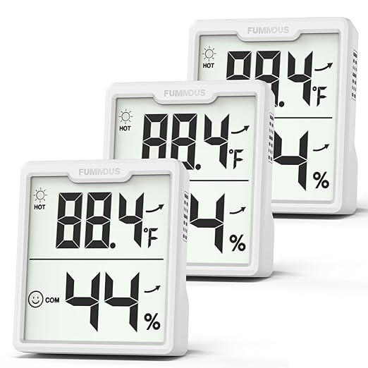 3 Pieces Digital Hygrometer Indoor Thermometer Humidity Meter with Accurate Temperature and Humidity Monitor for House, Baby Room, Office, Greenhouse, Cellar (White) by FUMMDUS